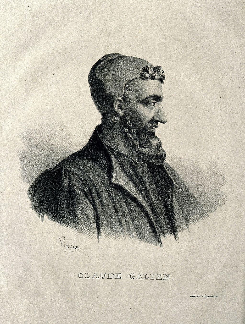 Galeno, litografia di PR Vigneron, CC BY via Wikimedia Commons