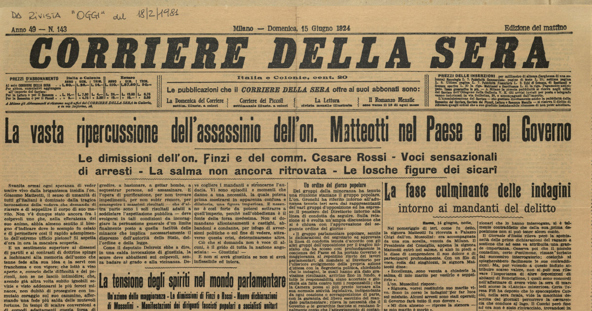 Corriere della Sera del 15 giugno 1924