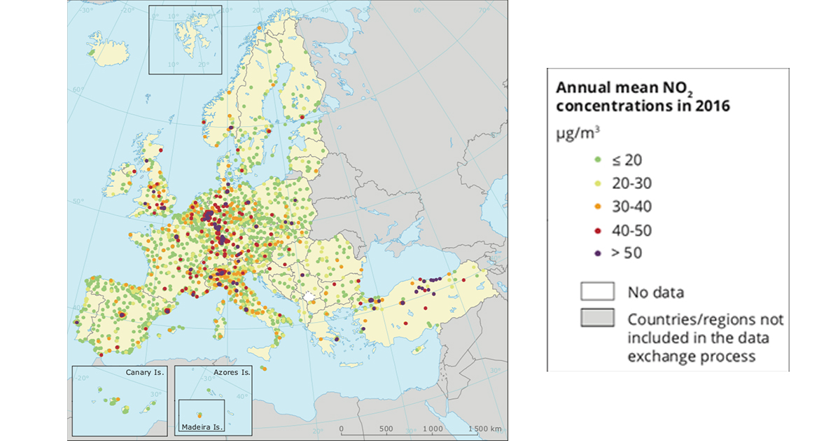 biossido di azoto europa inquinamento atmosferico