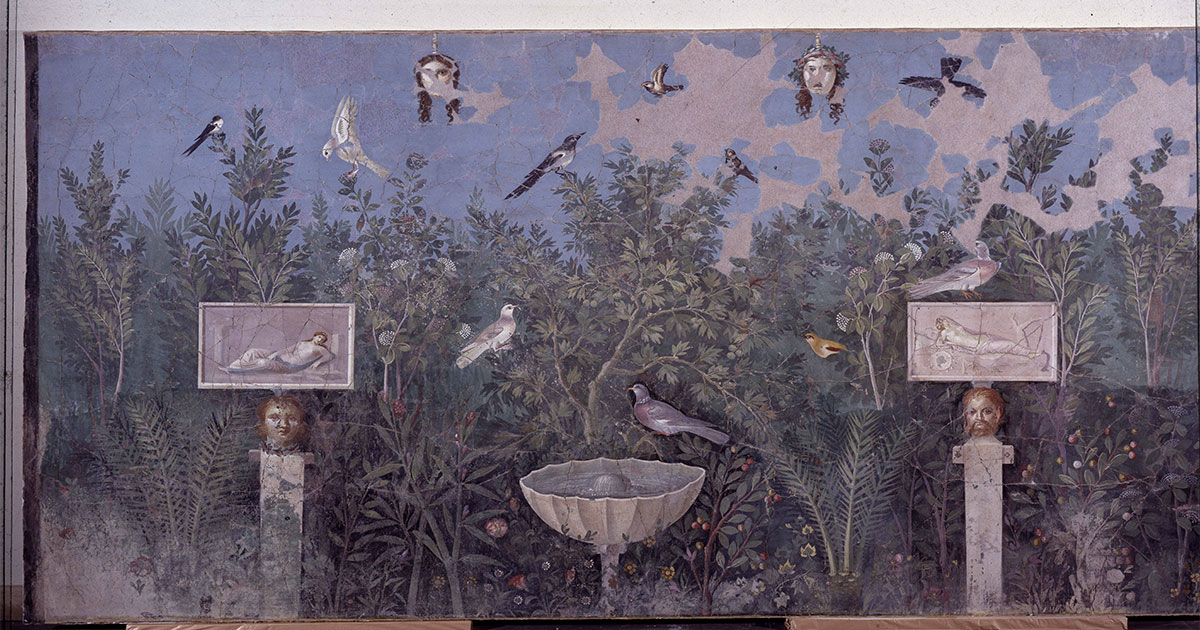 Affresco con pittura di giardino fine del I secolo a.C.- prima metà del I secolo d.C. (III stile) intonaco dipinto