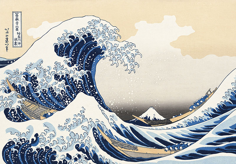  La [grande] onda al largo presso la costa di Kanagawa - dalla serie Le trentasei famose vedute del monte Fuji di Katsushika Hokusai xilografia policroma tradizionale su carta da gelso XXI secolo