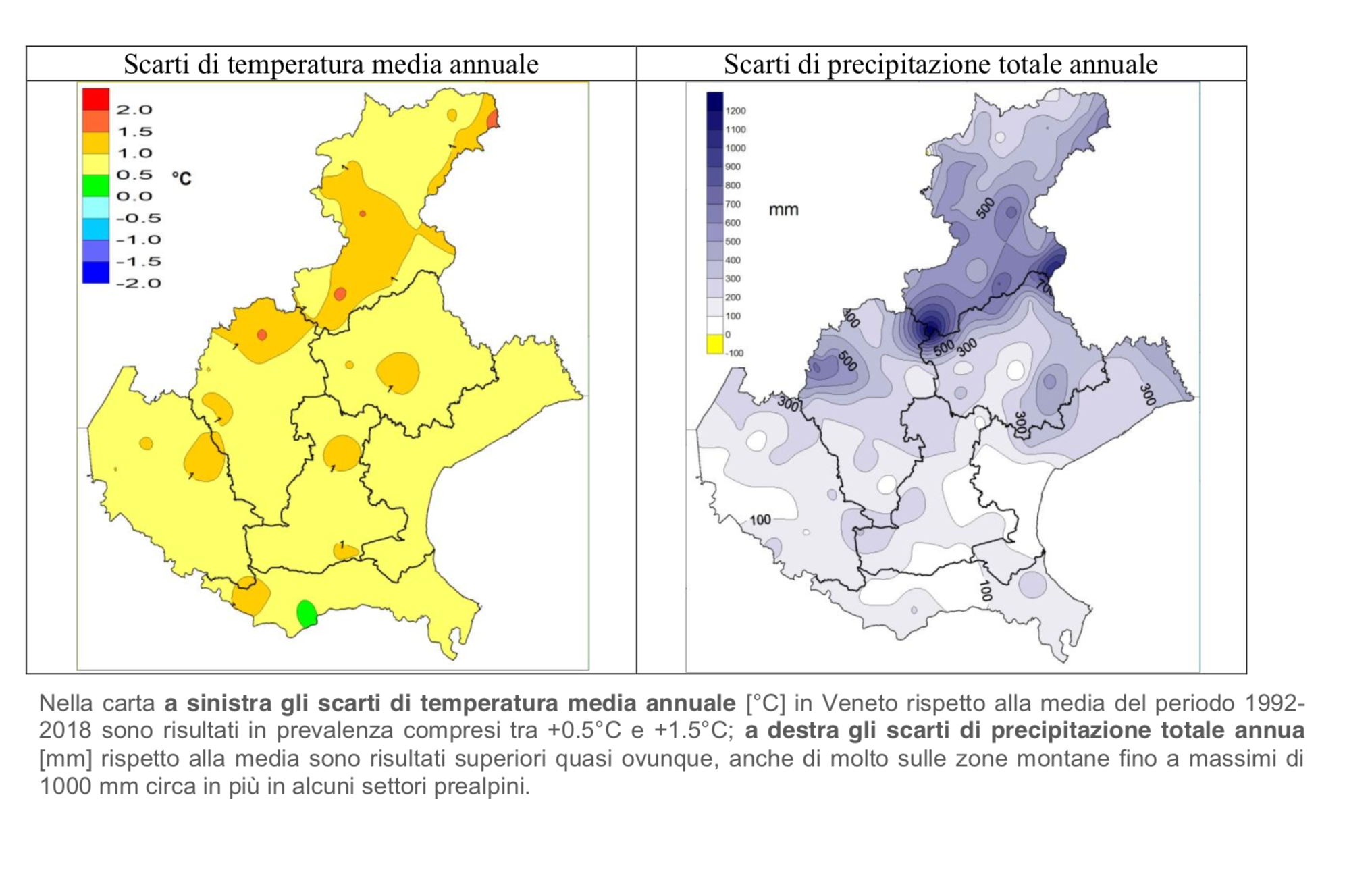 temperature e precipitazioni in Veneto nel 2019