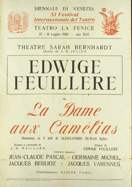 "La Dame aux Camélias". Regia di Edwige Feuillère Teatro La Fenice, 17 e 18 luglio 1950