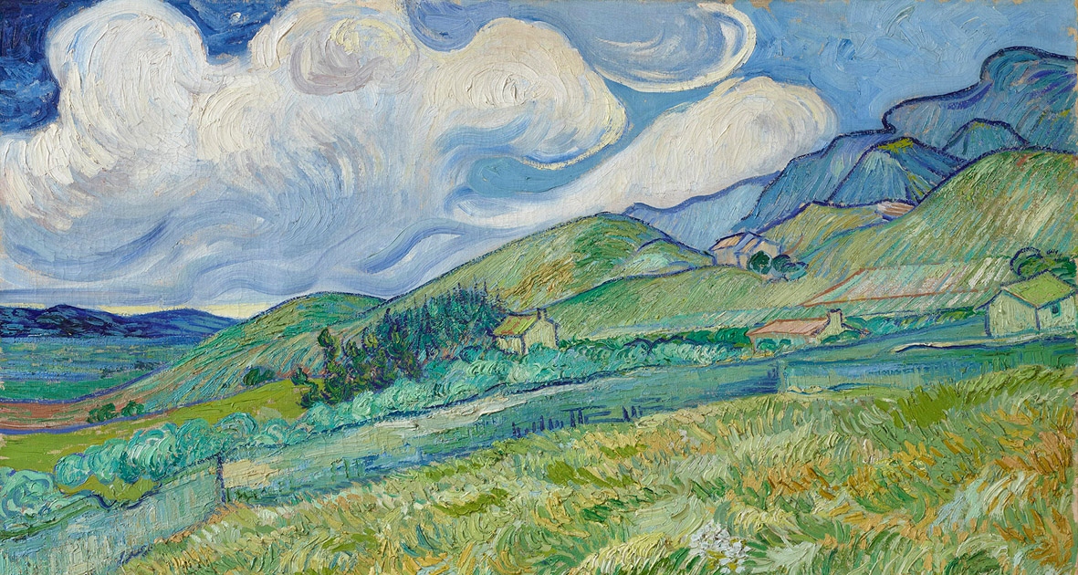 Van Gogh Oliveto con nuvola bianca QUADRO STAMPA TELA 70x50 cm RIPRODUZIONE ARTE 