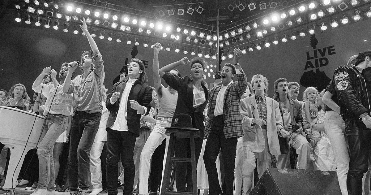 Alcuni dei cantanti sul palco del Live Aid 1985. Foto: Reuters