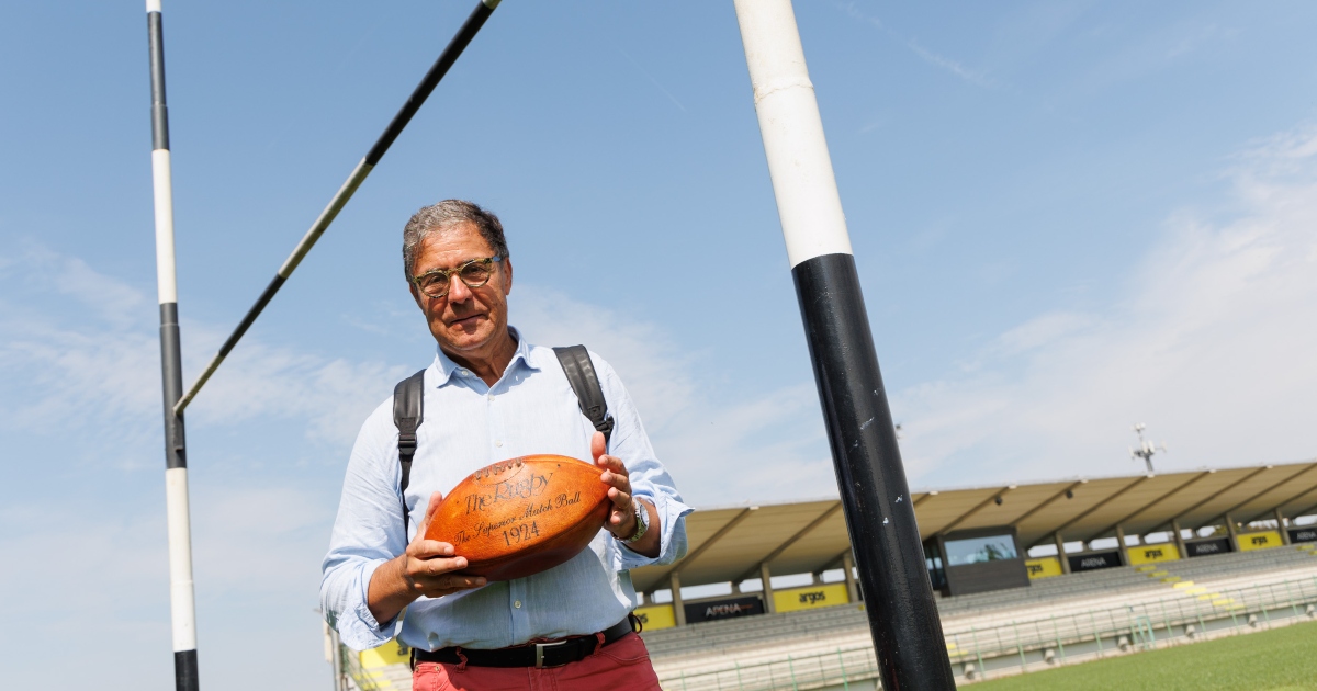 Andrea Rinaldo sul campo da rugby del Petrarca. Foto: Massimo Pistore