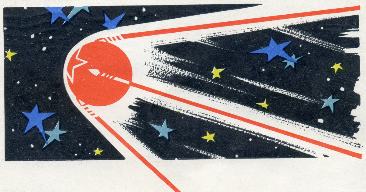 Una riproduzione di una cartolina sovietica dello Sputnik 1. Foto: 