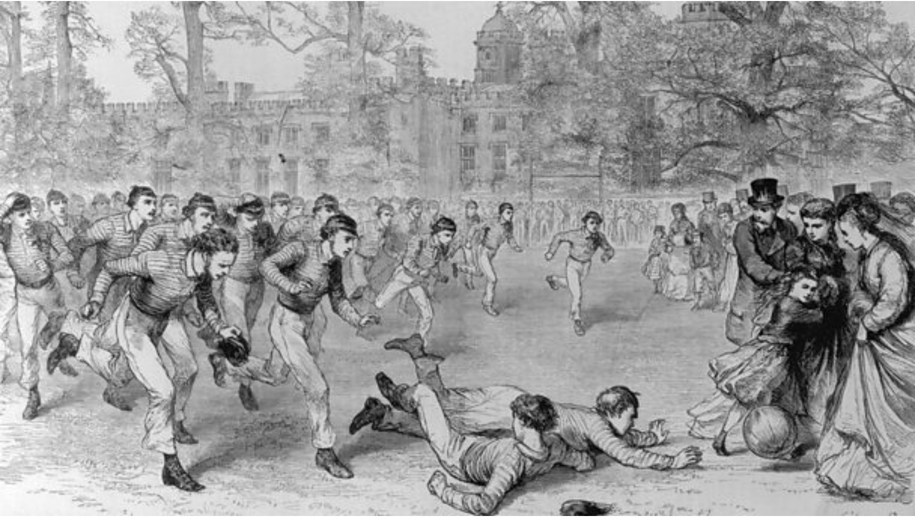Rugby: il gioco dei giovani sullo sfondo della scuola, come rappresentato in un fascicolo del settimanale «Harper’s Weekly» nel 1870