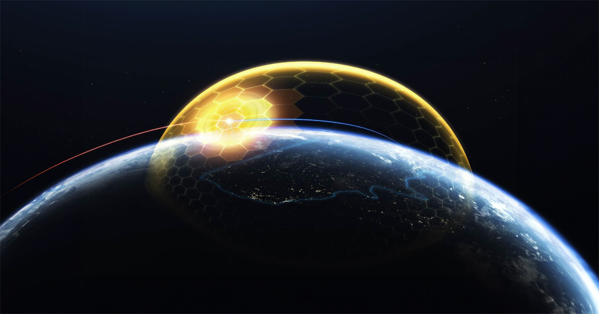 Una riproduzione artistica del Golden Dome americano in una grafica realizzata da Lockeed Martin