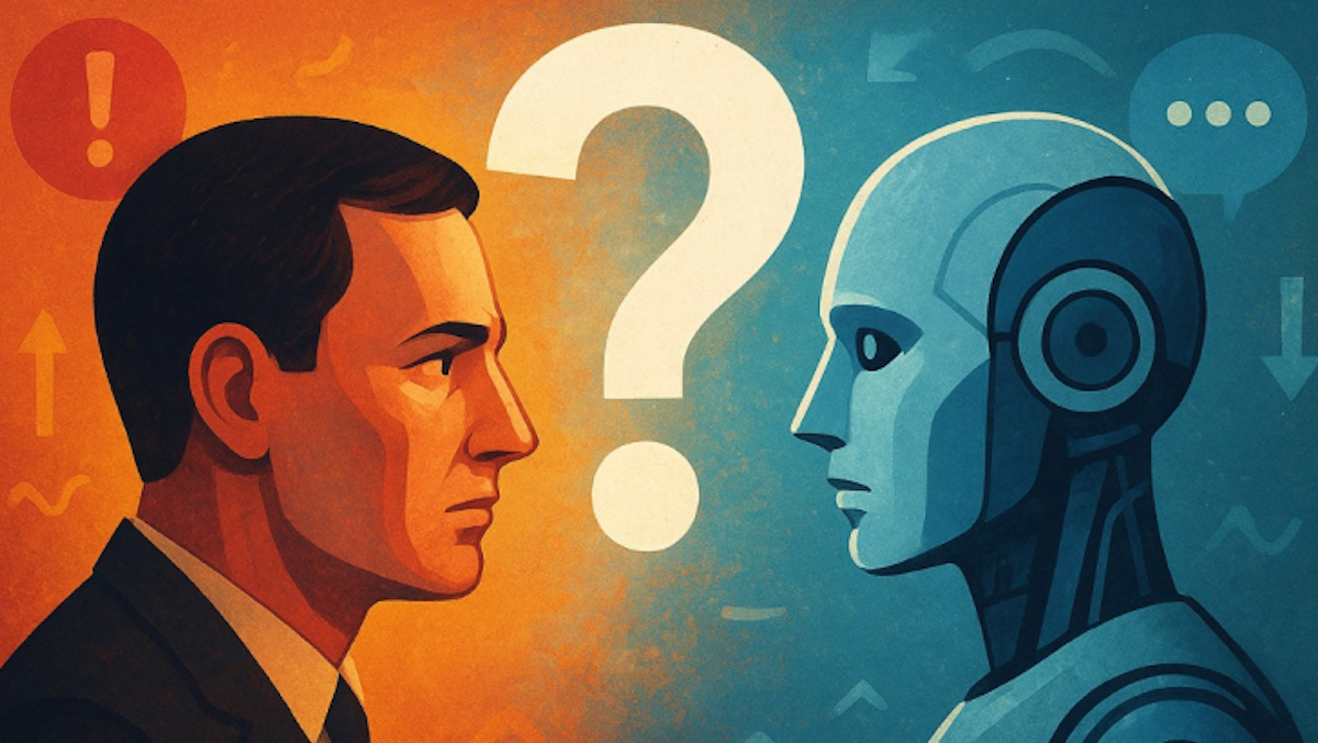 punto interrogativo fra uomo e robot