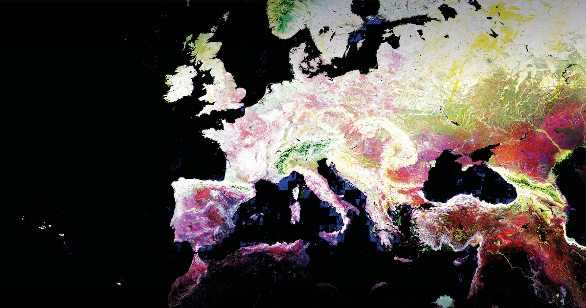 Vista in 3D dell’Europa, generata da Sentinel-2 by Copernicus Data Space Ecosystem