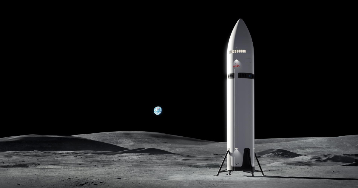 Un rendering del lander lunare di SpaceX, antagonista di Blue Origin. Foto: NASA/SpaceX