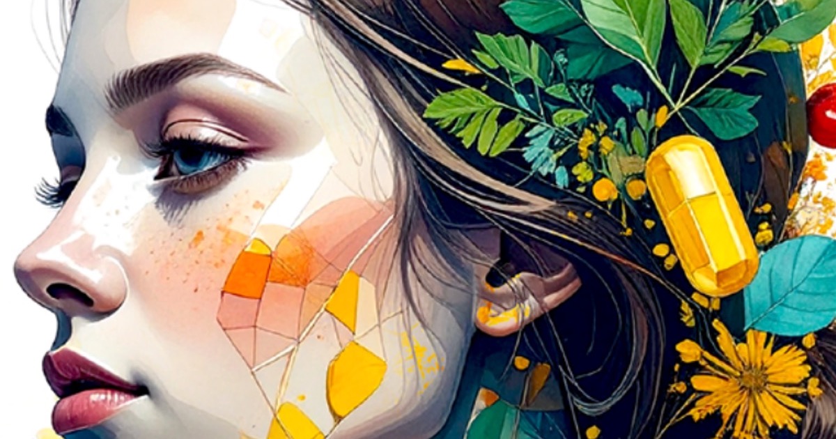 volto femminile con pillole