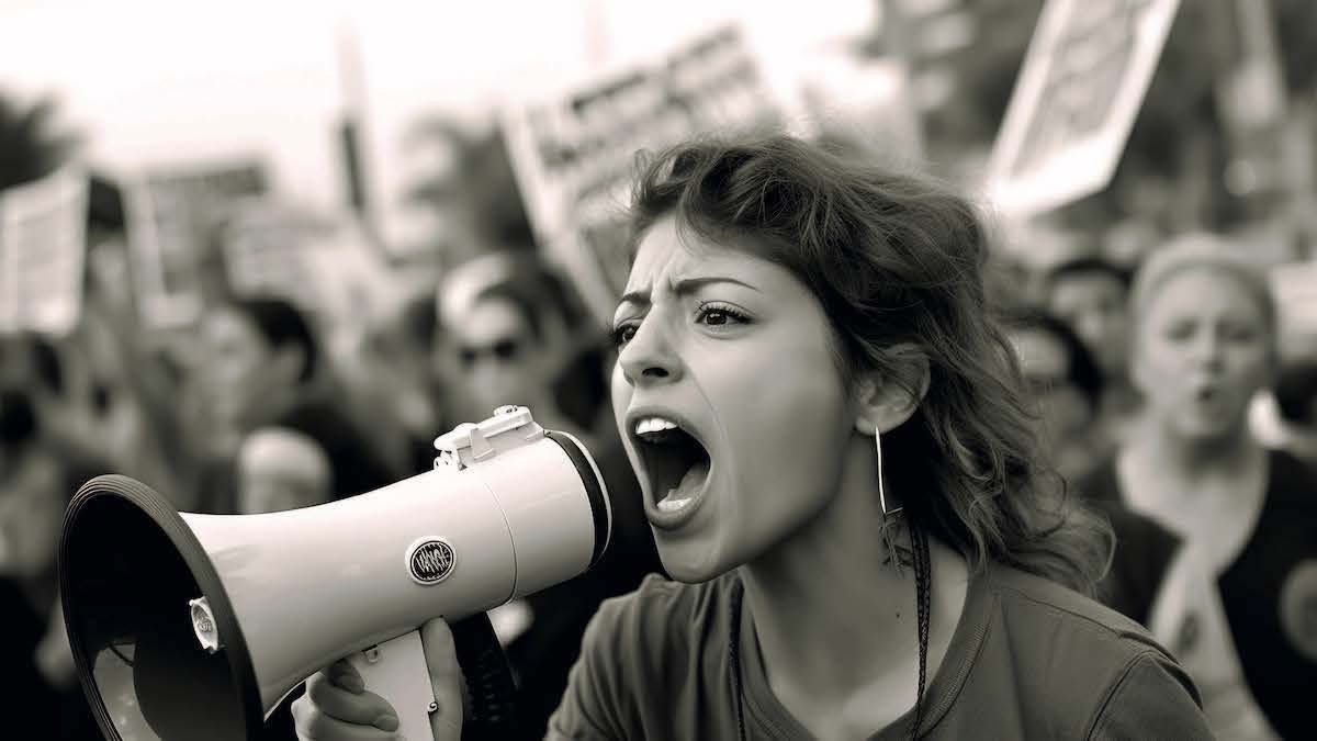 donna con megafono 