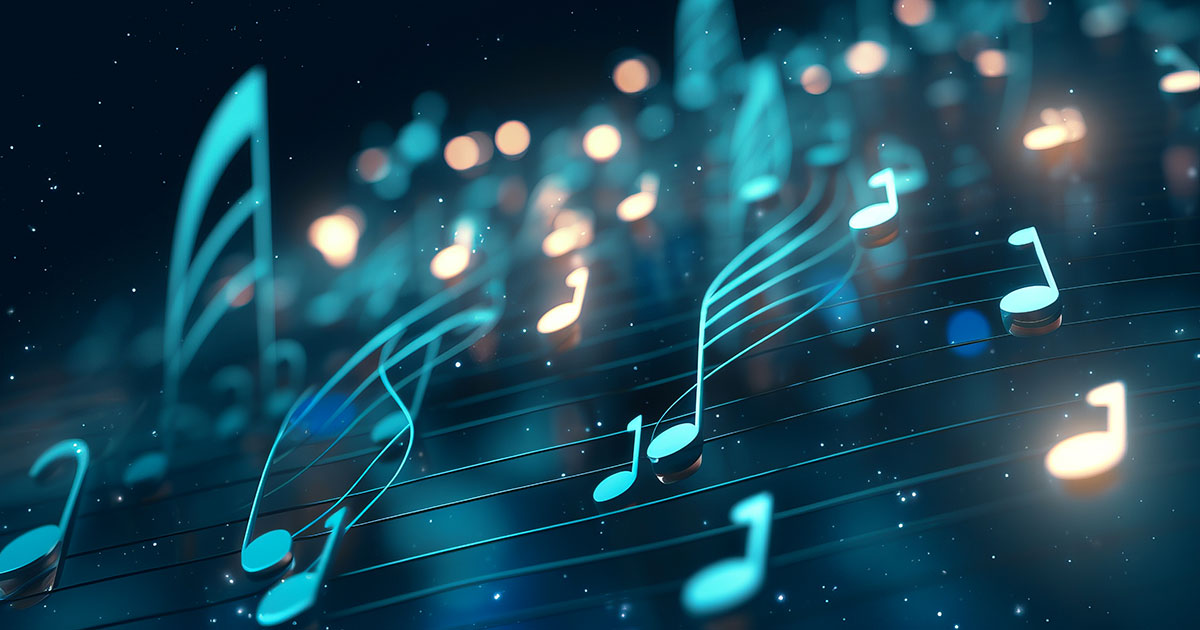 note musicali su sfondo blu