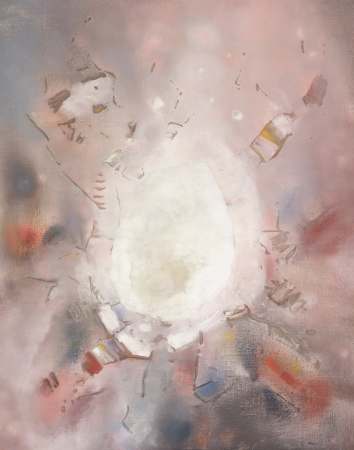 Edmondo Bacci, Avvenimento #31-A (Esplosione), 1967, tempera grassa e sabbia su tela, 174 x 144 cm. Collezione Marino Sinosi, Treviso