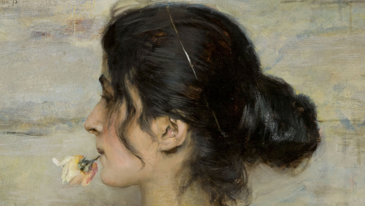 Ettore Tito, Con la rosa tra le labbra. Collezione privata Ettore Tito, Con la rosa tra le labbra. Collezione privata
