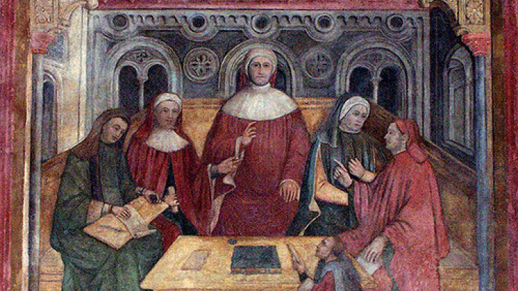 Pietro d'Abano durante il processo per eresia. Palazzo della Ragione, Padova