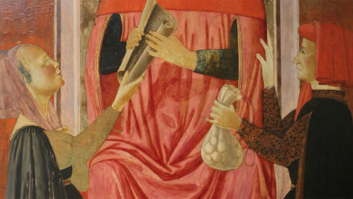 Bernardo di Stefano Rosselli , Sant'Ivo con supplicanti, 1470-1480 ca. Sala delle navate. Museo dell'Opera del Duomo. Firenze