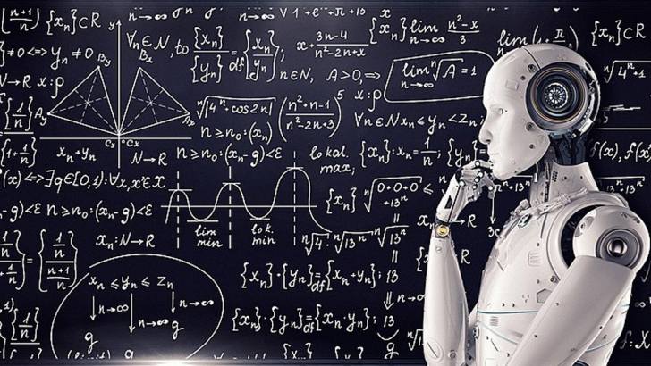 robot davanti a una lavagna con formule matematiche