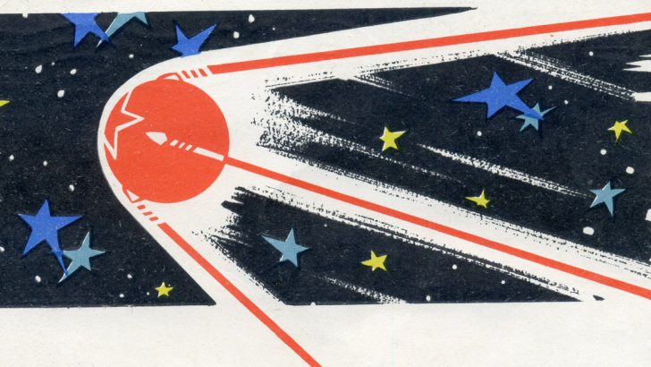 Una riproduzione di una cartolina sovietica dello Sputnik 1. Foto: 