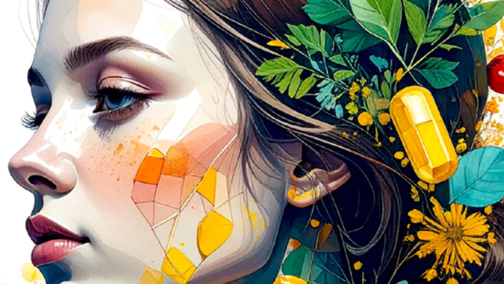 volto femminile con pillole