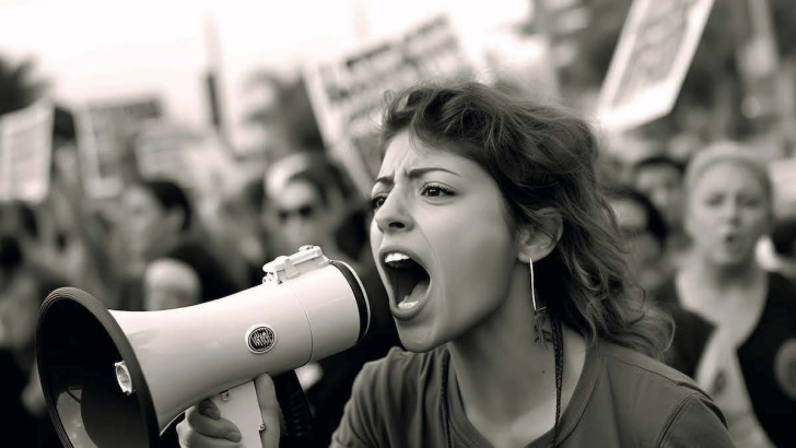 donna con megafono 
