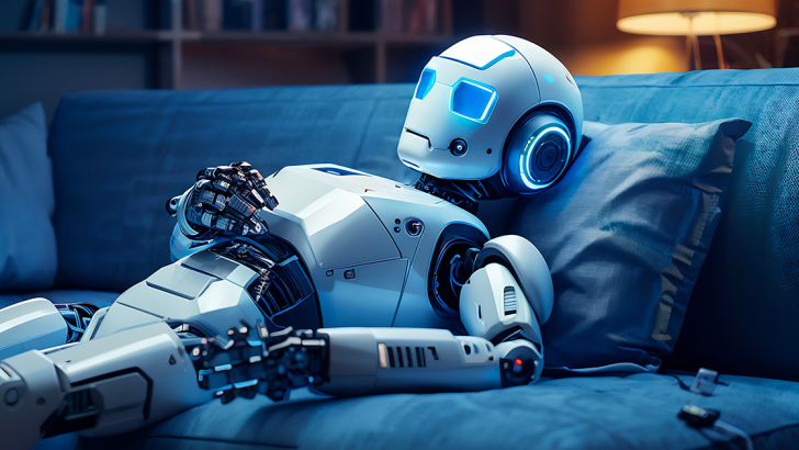 robot sdraiato su un divano