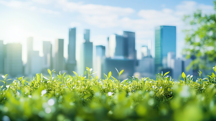 prato verde e grattacieli